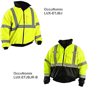 OccuNomix Class 3 High Visibility Fleece Lined Bomber Jacket with Roll-Away Hood lux-etjbj
